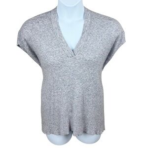 LOFT Outlet Heather Gray Ribbed Knit V Neck Top Size Extra Large